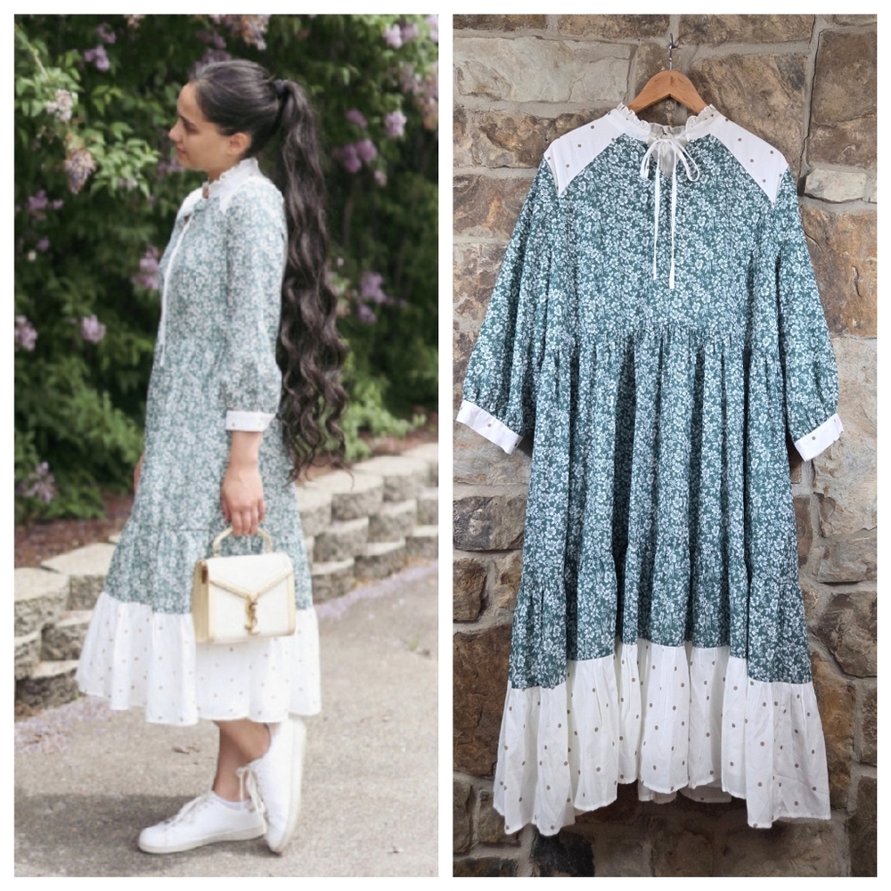 Dainty Jewells Floral Polka Dot Chiffon Midi Dress